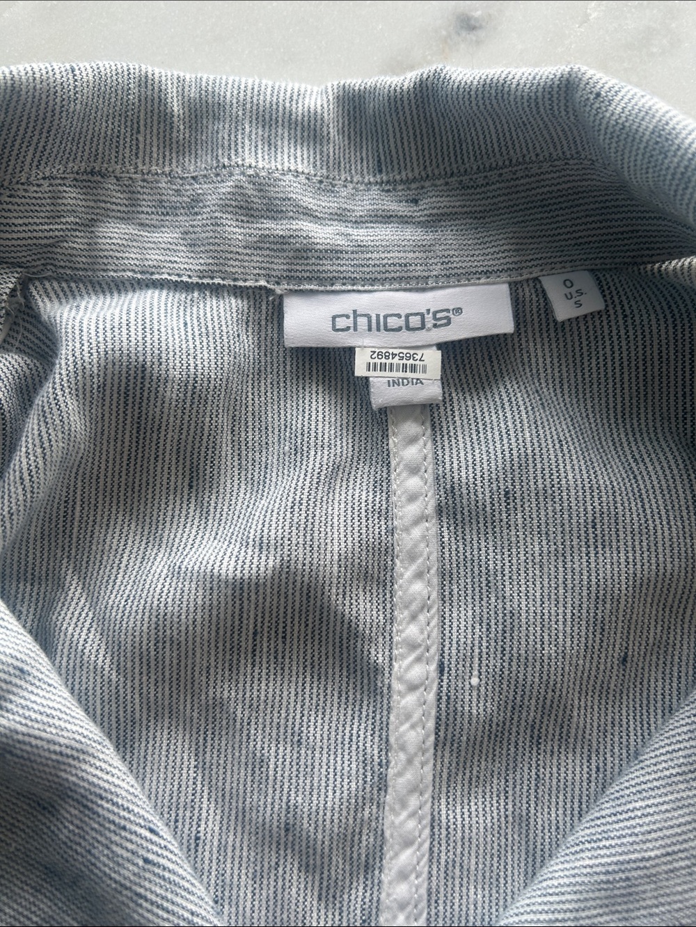 Chico's Blue and White Pinstripe Shirt